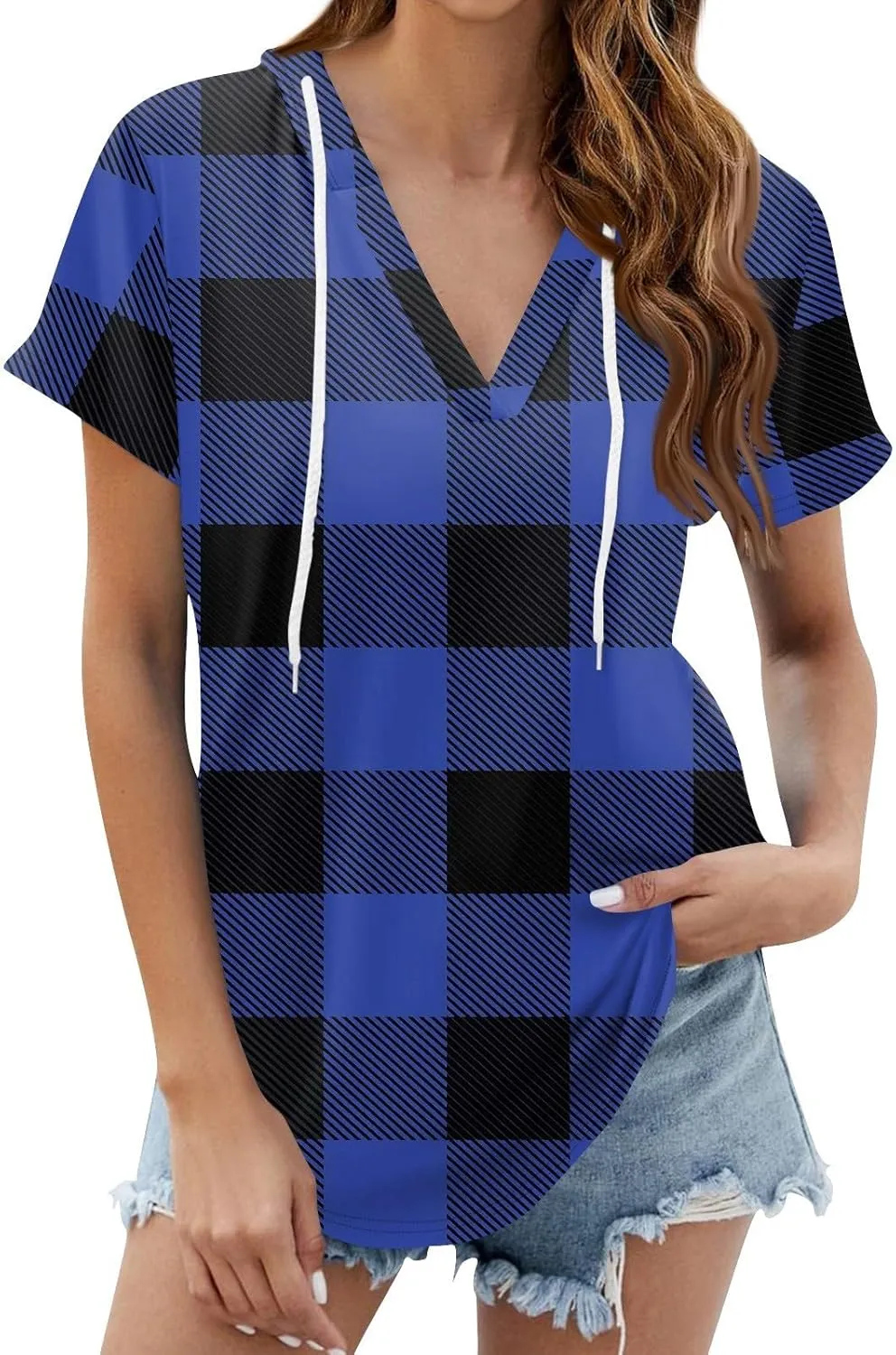 Summer Tops for Women 2025 Trendy V-Neck Tees Outfits Casual Puff Short Sleeve Blouses Hoodie Tunic Tops Printed Tshirts