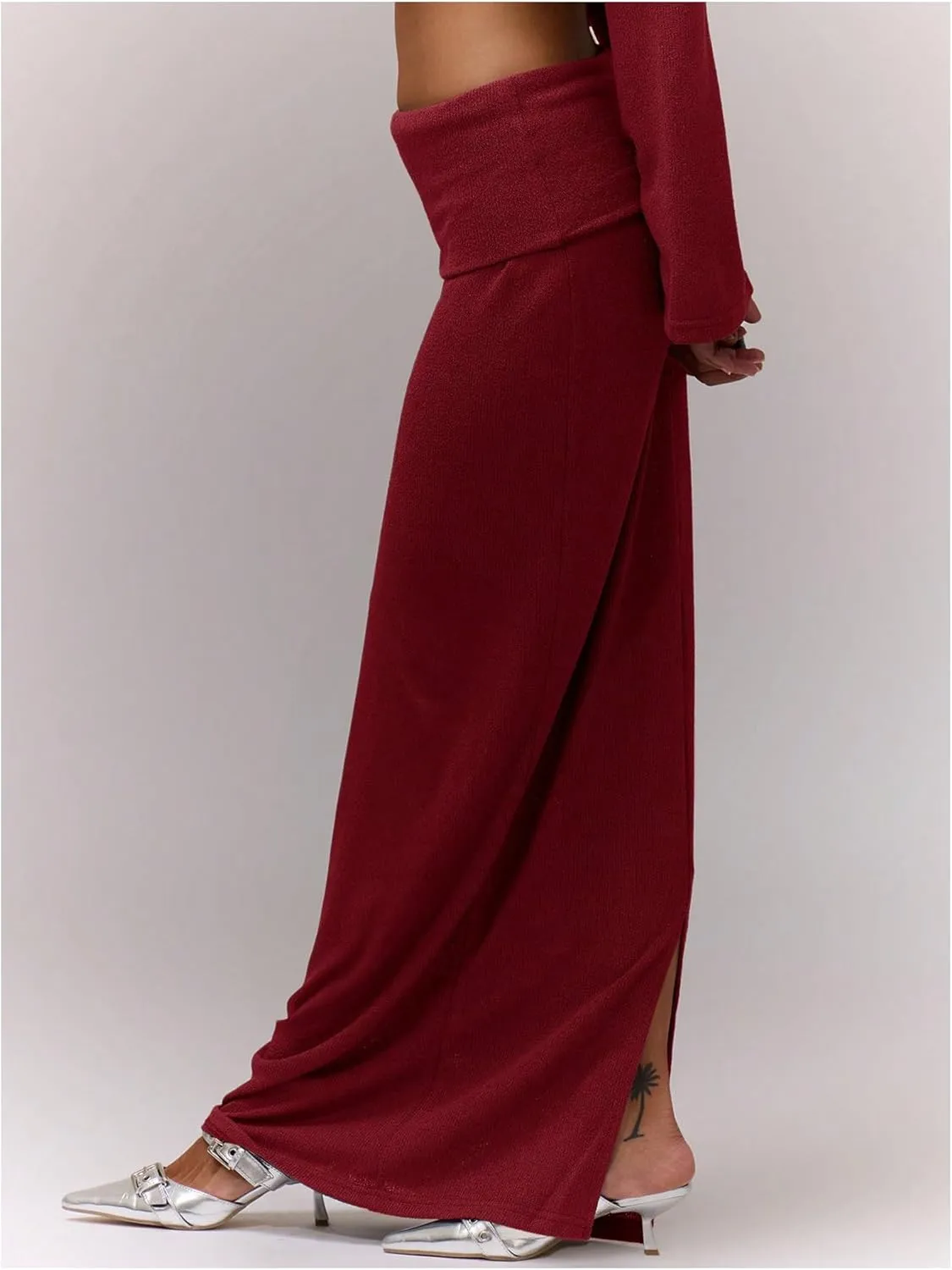 SweatyRocks Women's Low Waisted Maxi Skirts Fold Long Fall Split Skirt