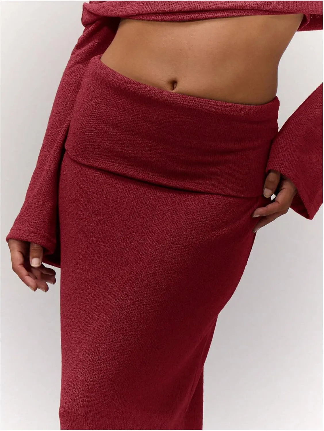 SweatyRocks Women's Low Waisted Maxi Skirts Fold Long Fall Split Skirt