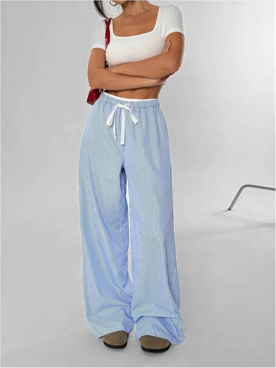 SweatyRocks Women's Wide Leg Striped Pants Drawstring Waist Y2K Loose Trousers