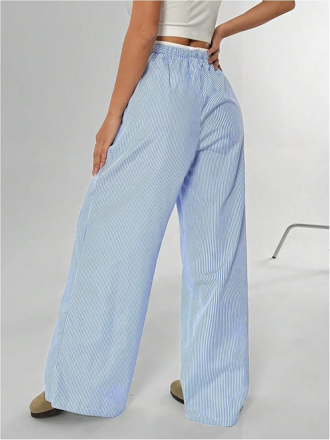 SweatyRocks Women's Wide Leg Striped Pants Drawstring Waist Y2K Loose Trousers