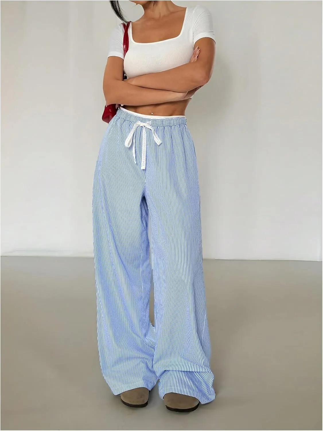 SweatyRocks Women's Wide Leg Striped Pants Drawstring Waist Y2K Loose Trousers