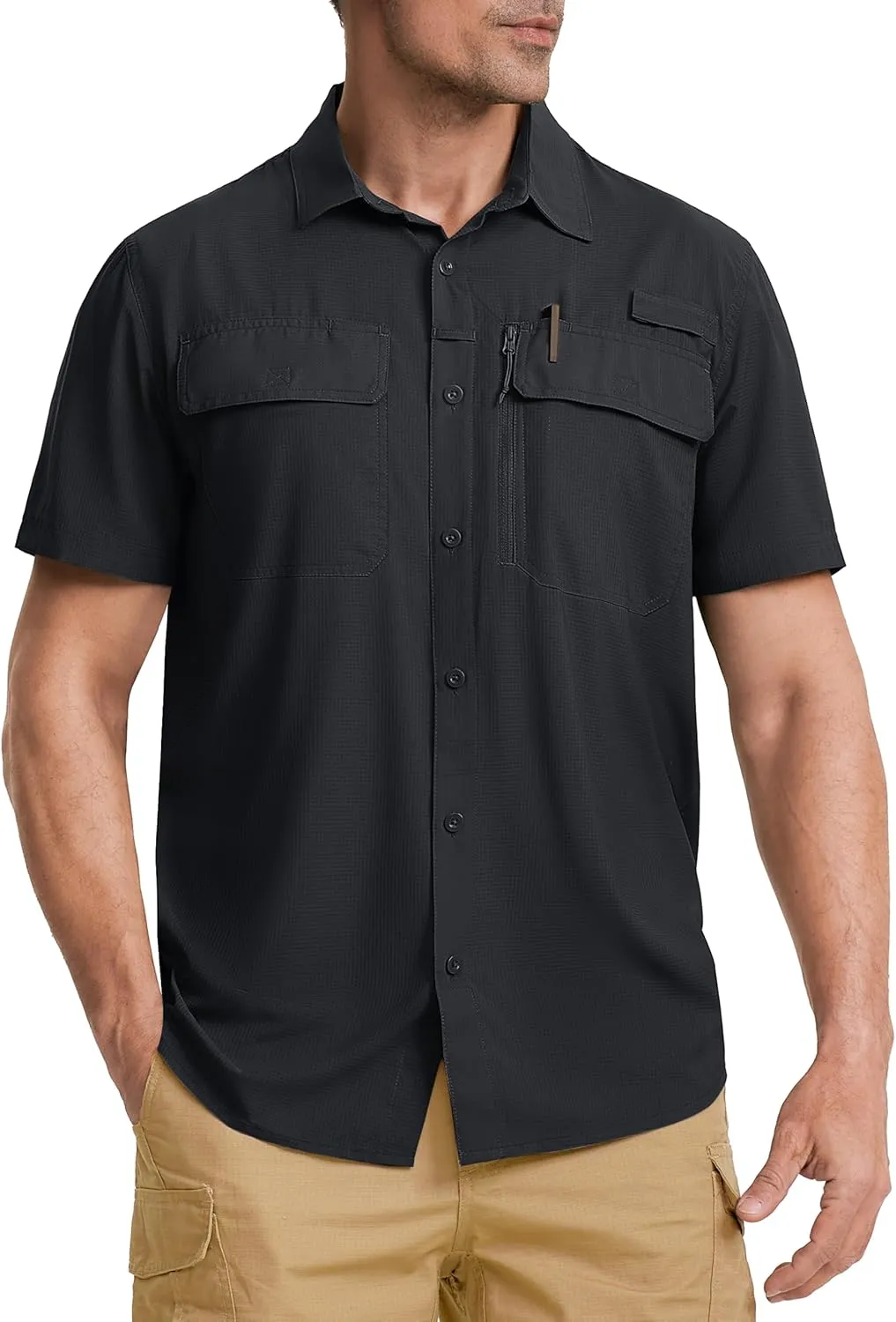 TACVASEN Fishing Shirts for Men Cool Hiking Shirt Button Up Short Sleeve SPF UPF 50  Sun Shirt Quick Dry for Tactical