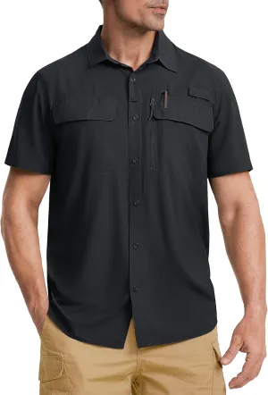 TACVASEN Fishing Shirts for Men Cool Hiking Shirt Button Up Short Sleeve SPF UPF 50  Sun Shirt Quick Dry for Tactical