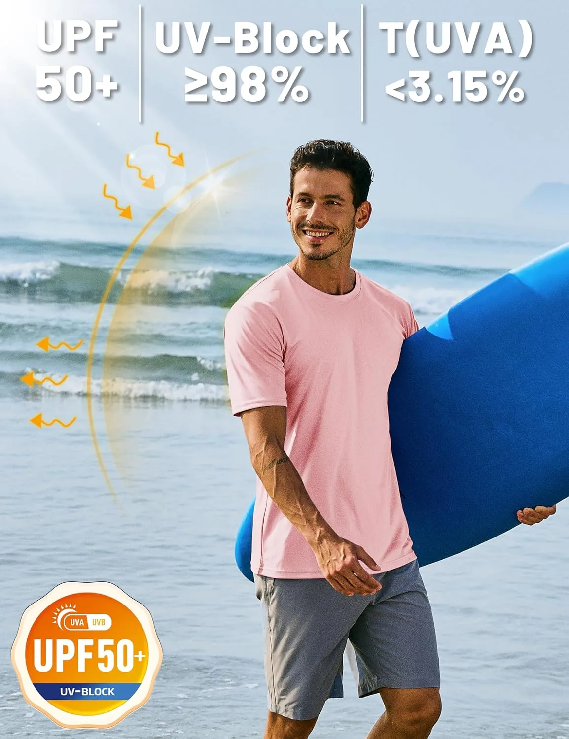 TACVASEN Swim Shirts for Men Rash Guard SPF Short Sleeve Sun T-Shirt UPF 50 Quick Dry Lightweight Fishing Water Shirt