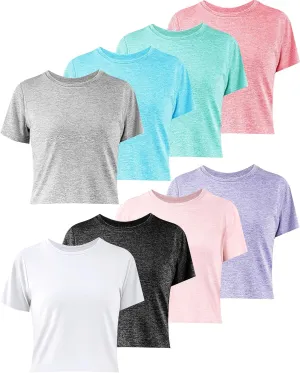 Taiyin 8 Pack Women's Dry Fit Crop Top Workout Short Sleeve Shirts Crew Neck Stretch Athletic Tee Summer Classic Tunic 2025
