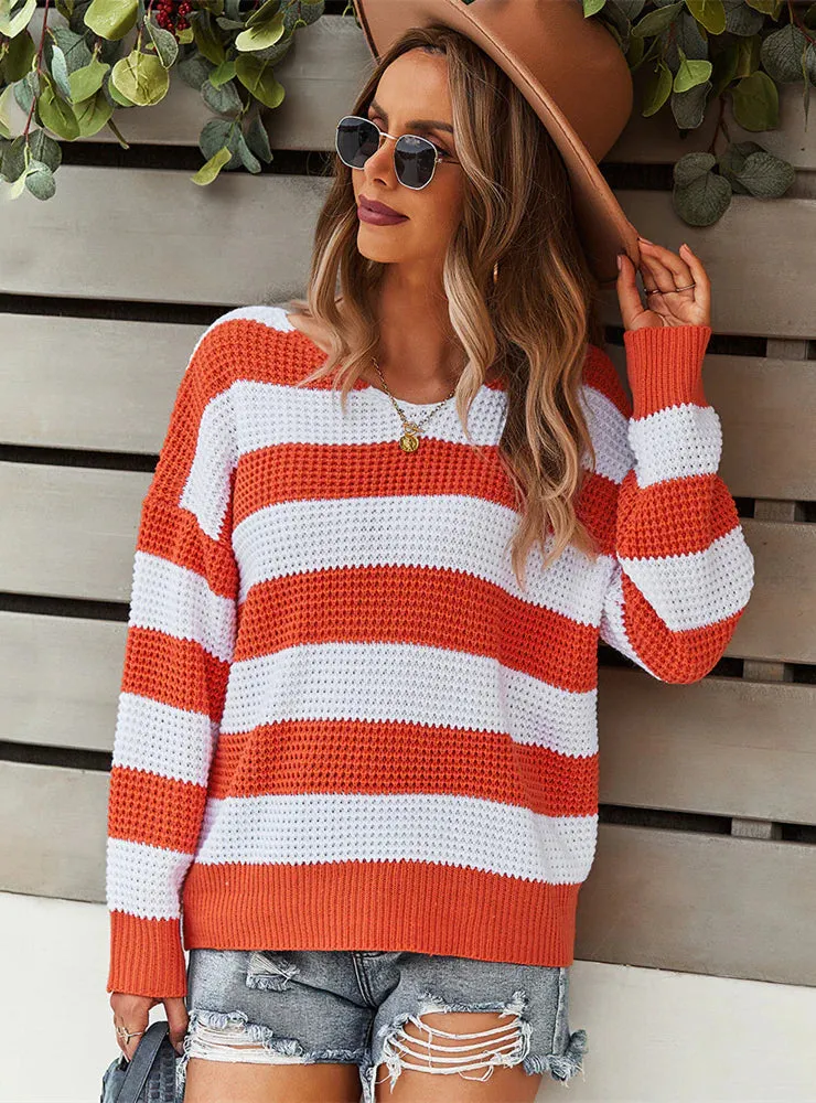 TastyHottie - WARM STRIPED LONG SLEEVE SWEATER