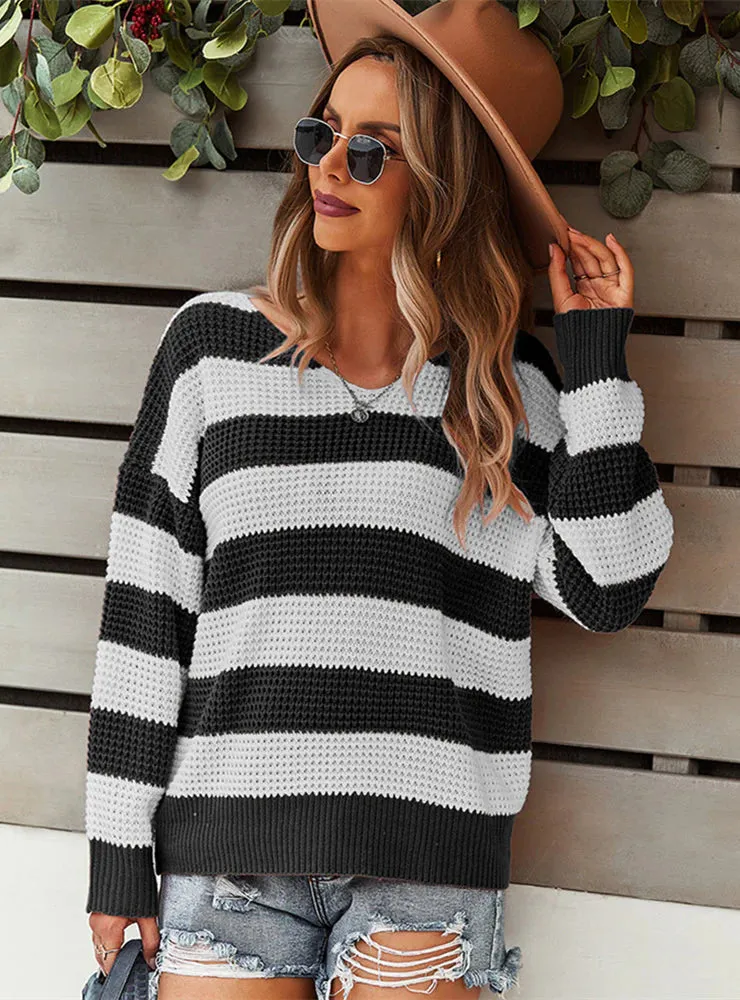 TastyHottie - WARM STRIPED LONG SLEEVE SWEATER