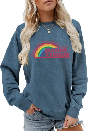 Teacher Sweatshirts for Women Take a Look It's in a Book Lovers Shirt Reading Rainbow Graphic Tees Cute Fall Tops