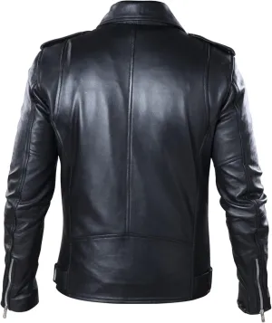 TLC leather biker jacket men - Black men's biker jacket with Notch Lapel Collar and Zipper Cuff
