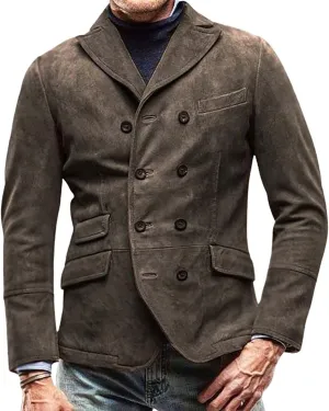 utcoco Mens Casual Slim Fit Blazer Jacket Notched Collar Double Breasted Jackets