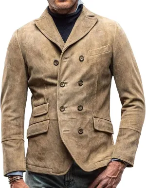 utcoco Mens Casual Slim Fit Blazer Jacket Notched Collar Double Breasted Jackets