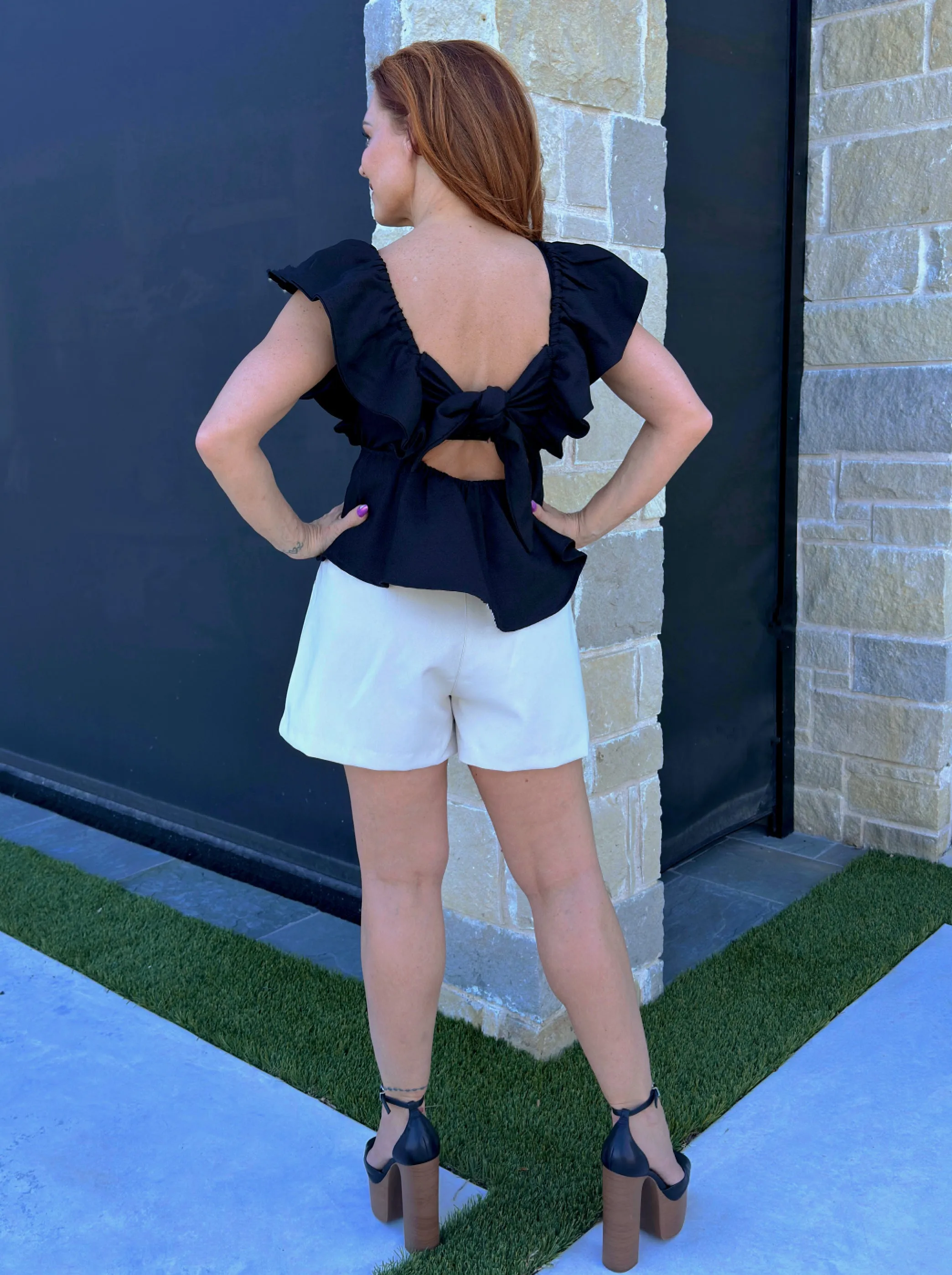 V-Neck Flutter Sleeve Peplum Top
