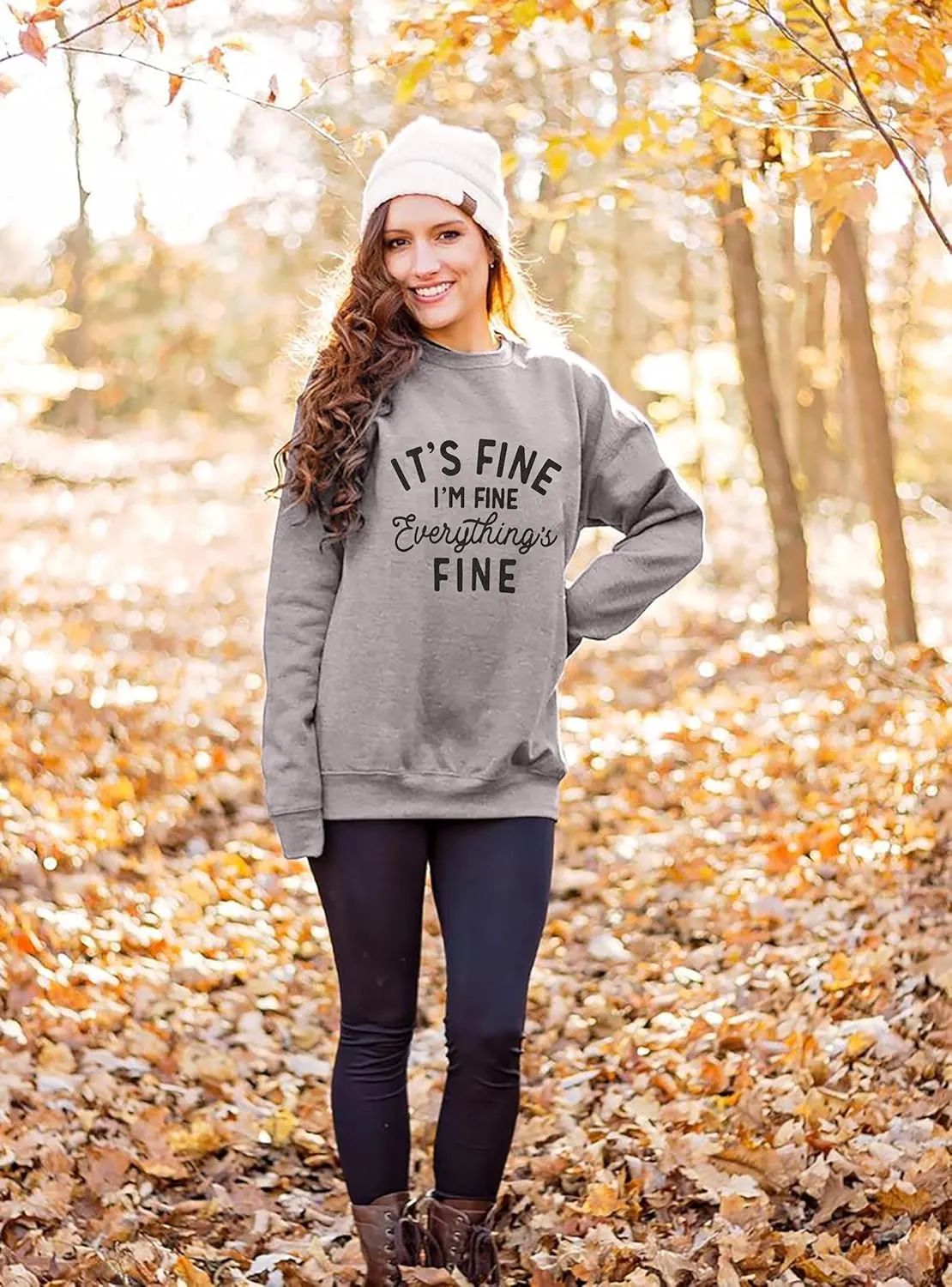 VILOVE Funny Sweatshirts for Women Its Fine Im Fine Everything is Fine Shirts Inspirational T-Shirt Cute Sayings Tee Tops