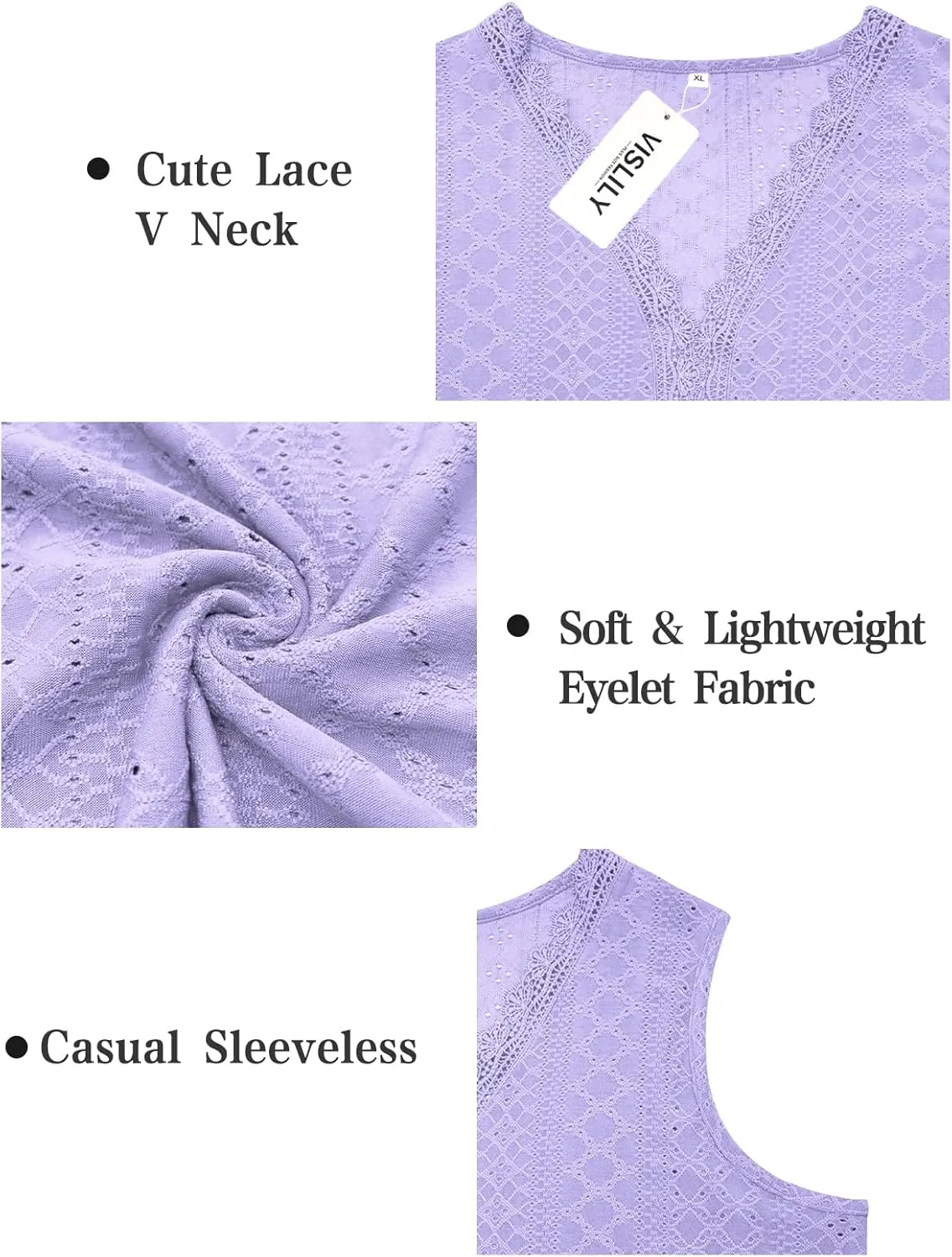 VISLILY Womens-Plus-Size-Summer-Tank-Tops 2025 Cute Lace V Neck T Shirts Casual Sleeveless Blouses Trendy Eyelet Tunics Tee