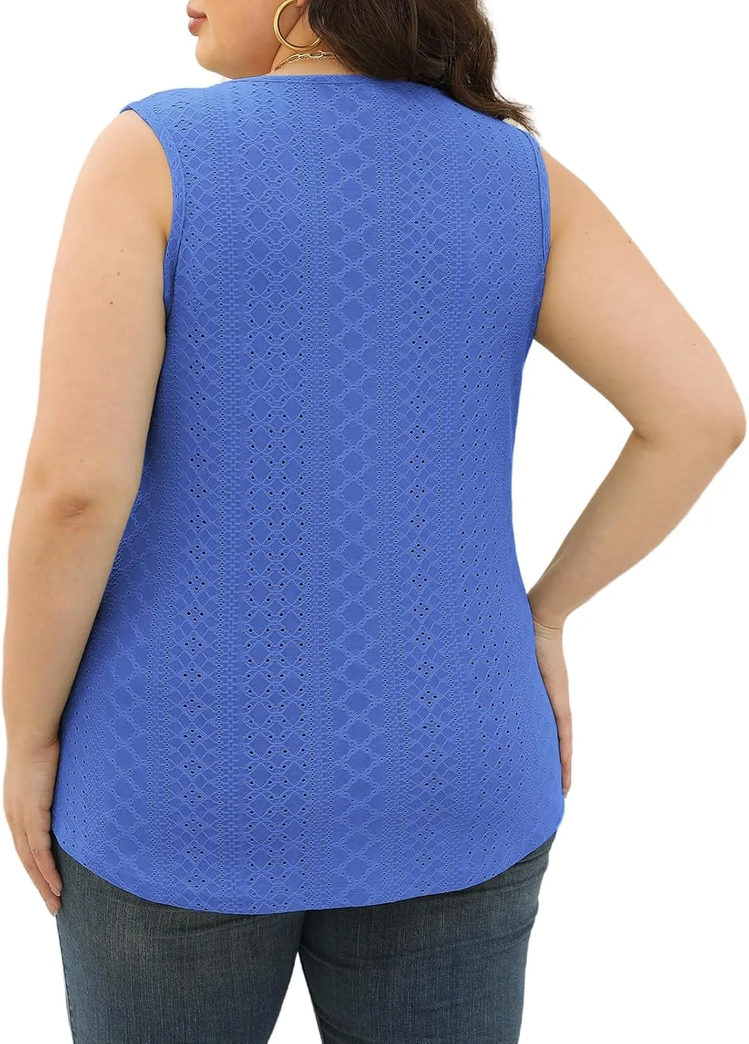 VISLILY Womens-Plus-Size-Summer-Tank-Tops 2025 Cute Lace V Neck T Shirts Casual Sleeveless Blouses Trendy Eyelet Tunics Tee