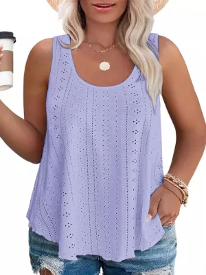 VISLILY Womens-Plus-Size-Summer-Tank-Tops Scoop Neck Camisole Sleeveless T Shirts Flowy Eyelet Embroidery Tunics Tee XL-5XL