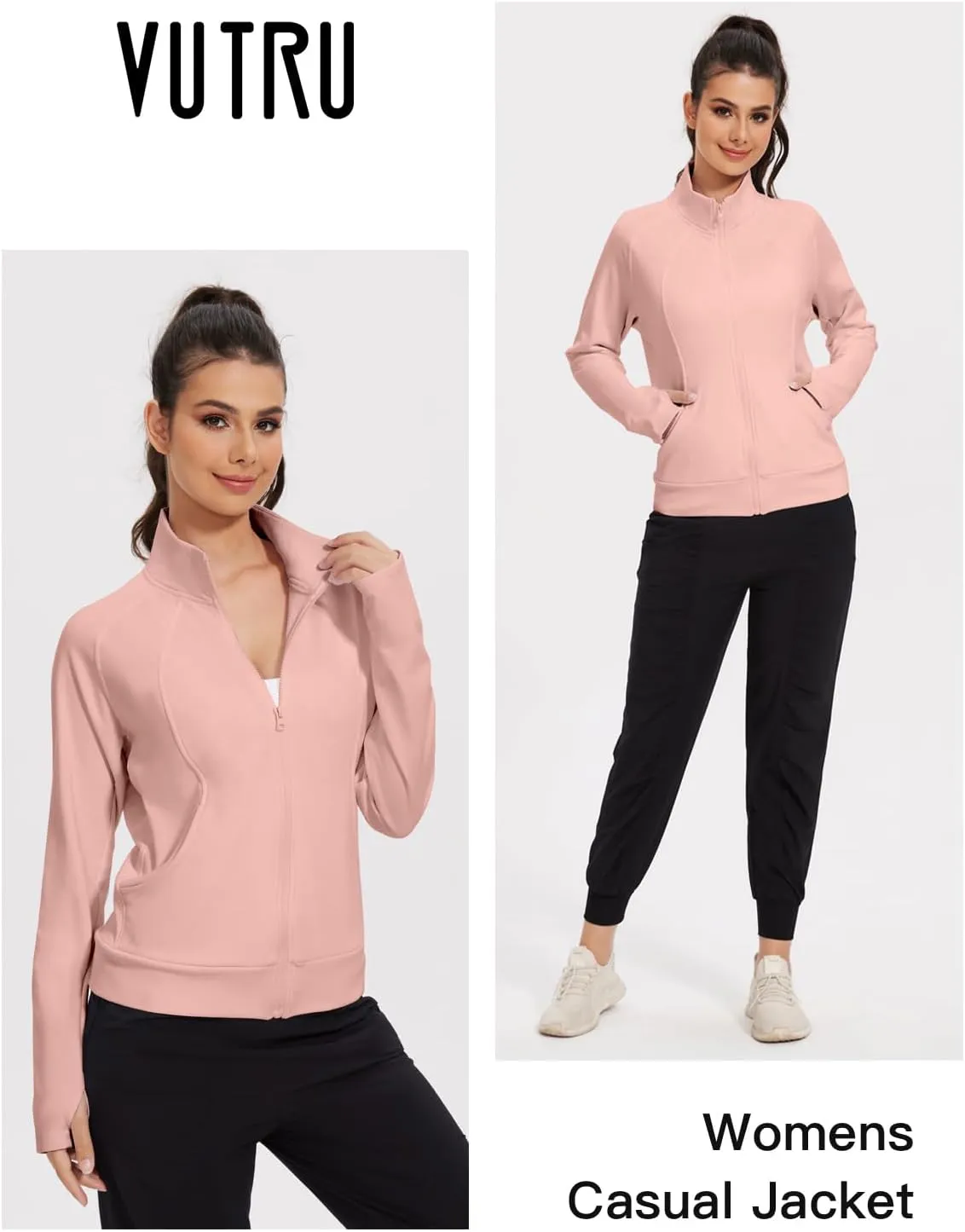 VUTRU Casual Jacket for Women Fleece Zip Up Jacket Tops Long Sleeve Fall Coat Trendy
