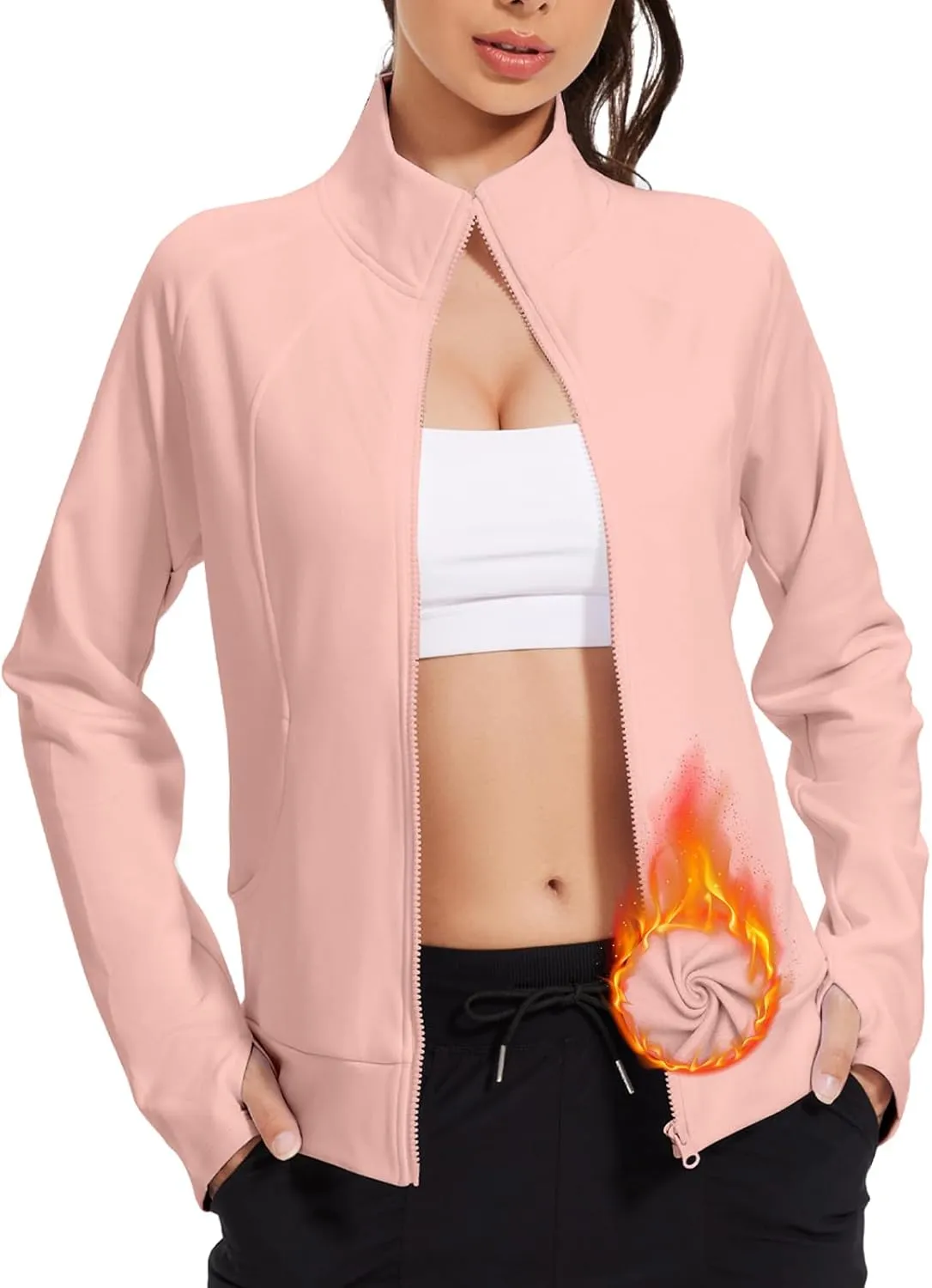 VUTRU Casual Jacket for Women Fleece Zip Up Jacket Tops Long Sleeve Fall Coat Trendy
