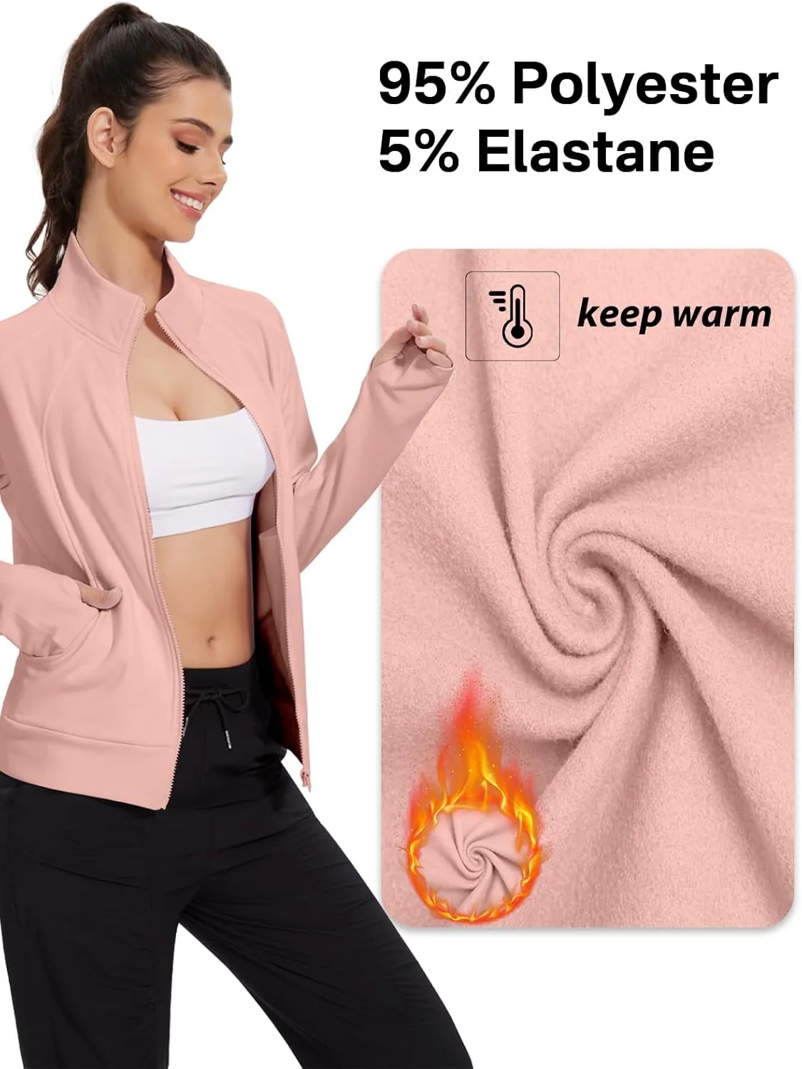VUTRU Casual Jacket for Women Fleece Zip Up Jacket Tops Long Sleeve Fall Coat Trendy