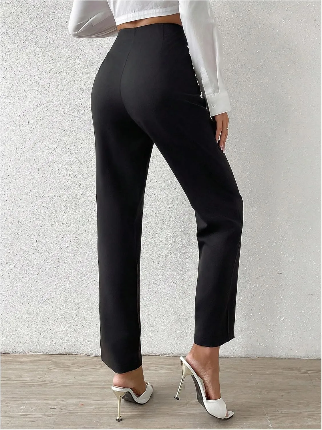 WDIRARA Women's High Waist Pleated Pants Straight Leg Business Office Trousers