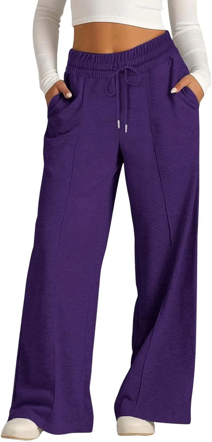 Wide Leg Sweatpants Women High Waist Baggy Sweat Pants Straight Leg Loose Workout Lounge Pants with Pockets