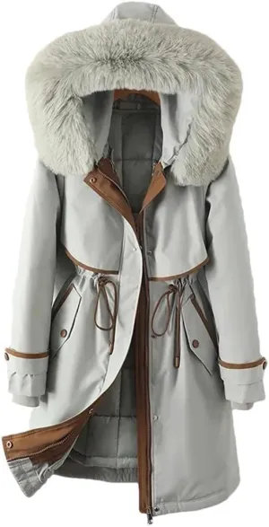 Woman Parker Cotton-Padded Jacket Long Liner Detachable Coat Waist Thick Warm Cotton-Padded Jacket Outwear Baby blue L