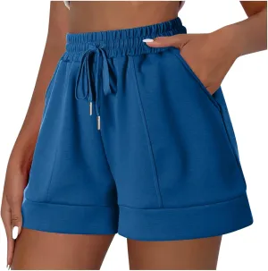 Women Athletic Shorts Casual Solid Stretchy High Waisted Fitness Short Gym Workout Running Shorts with Pockets