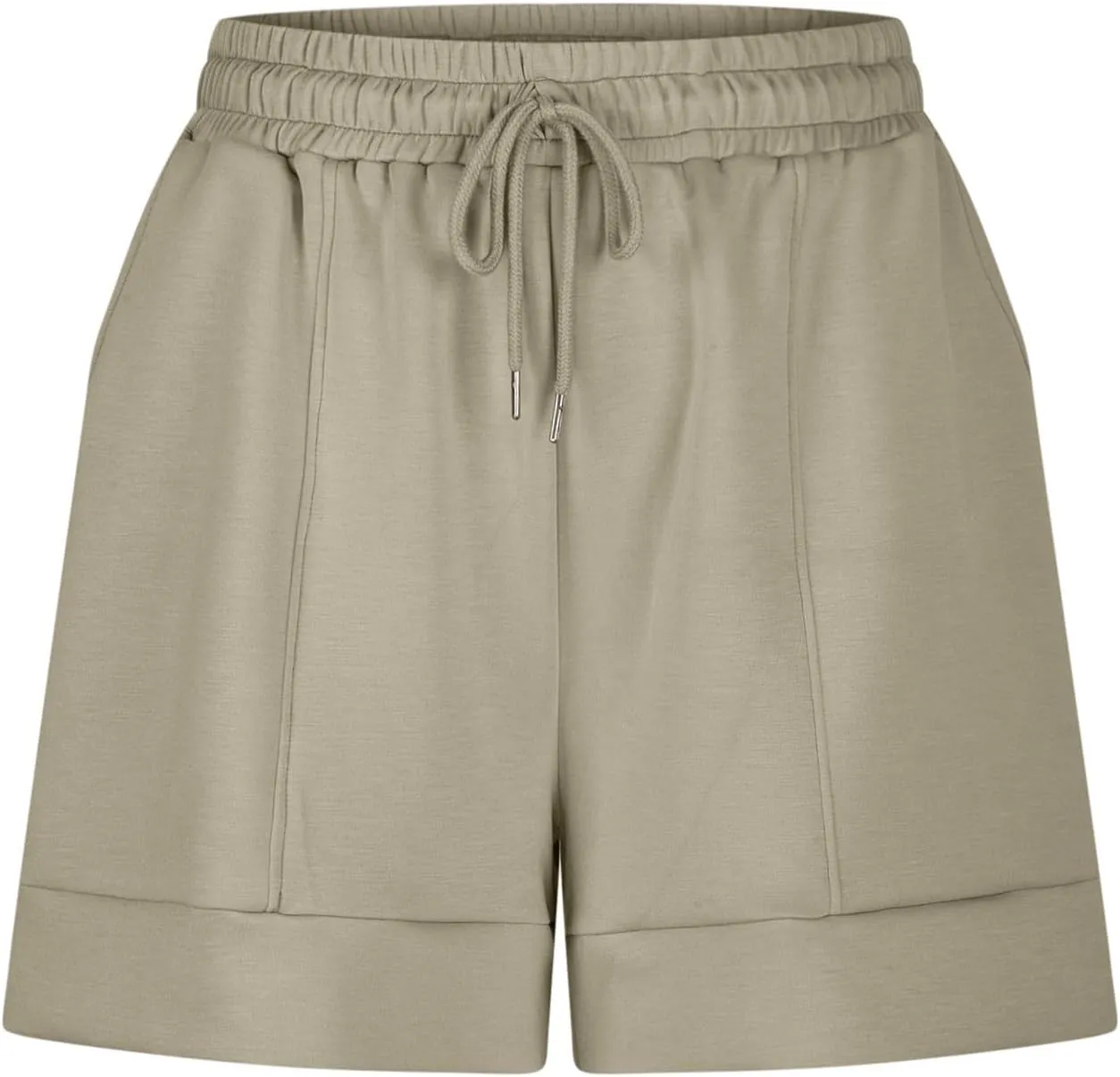 Women Athletic Shorts Casual Solid Stretchy High Waisted Fitness Short Gym Workout Running Shorts with Pockets