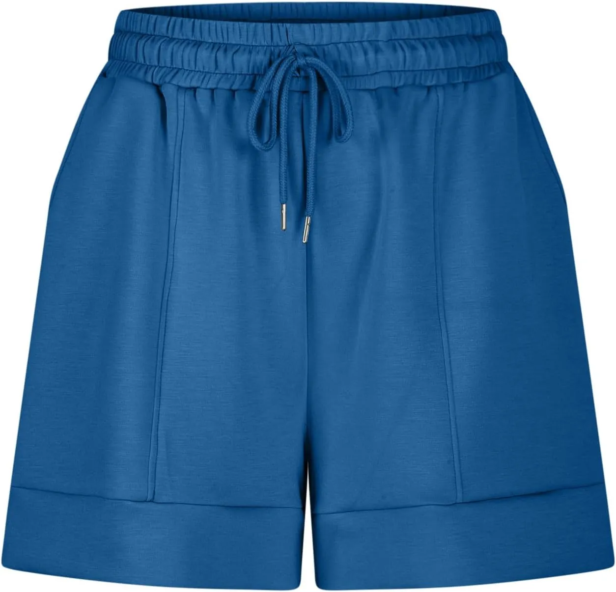 Women Athletic Shorts Casual Solid Stretchy High Waisted Fitness Short Gym Workout Running Shorts with Pockets