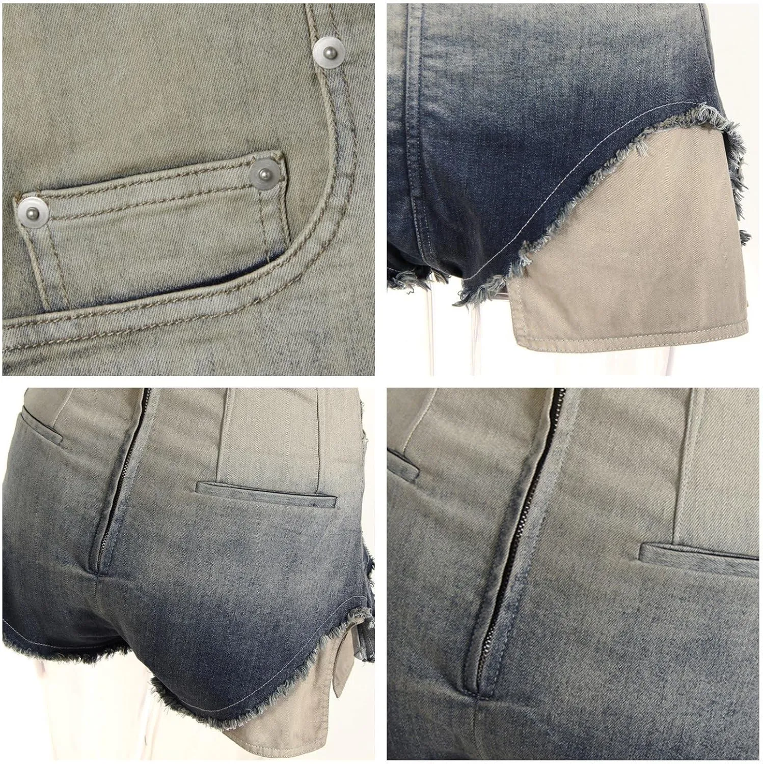 Women Casual Stretchy Jean Shorts High Waisted Frayed Hem Outside Pockets Summer Fashion Shorts