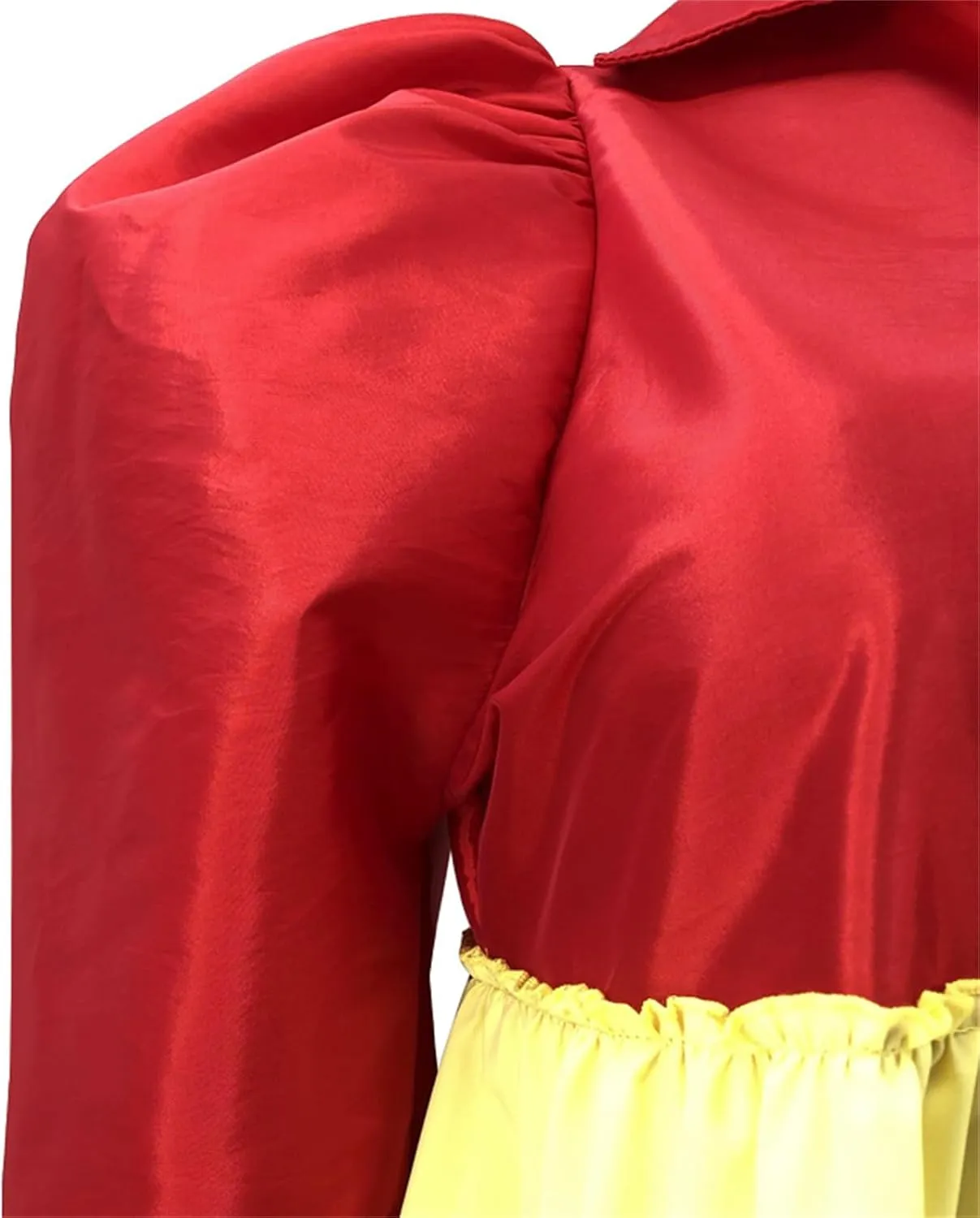 Women Color Block Plus Size Puff Sleeve Mini Shirt Dress Ruffle Hem Babydoll Swing Mini Dress African