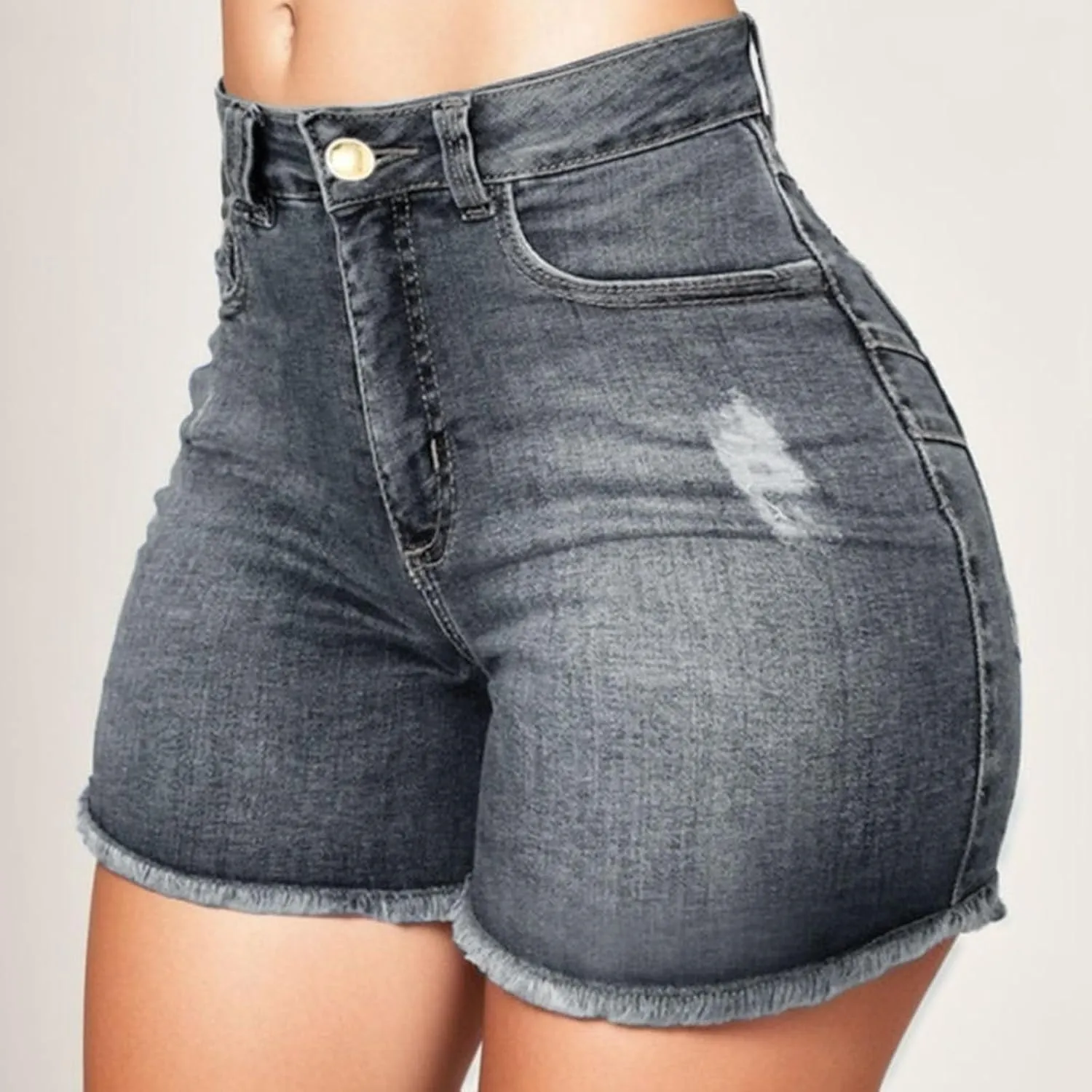 Women High Waisted Jean Shorts Sexy Butt-Lifting Skinny Stretchy Denim Shorts Raw Hem Distressed Ripped Short Jeans