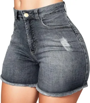 Women High Waisted Jean Shorts Sexy Butt-Lifting Skinny Stretchy Denim Shorts Raw Hem Distressed Ripped Short Jeans