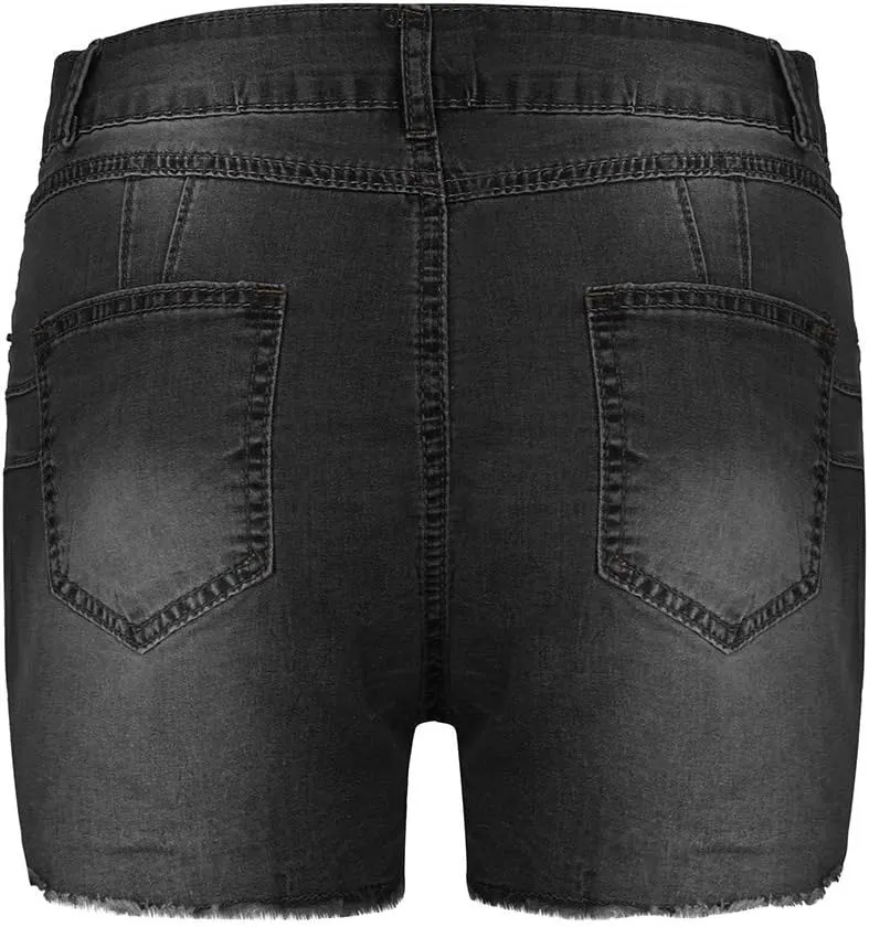 Women High Waisted Jean Shorts Sexy Butt-Lifting Skinny Stretchy Denim Shorts Raw Hem Distressed Ripped Short Jeans