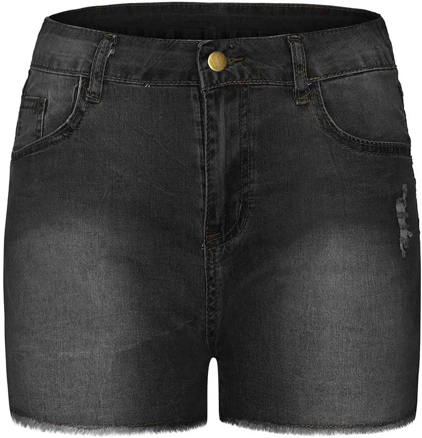 Women High Waisted Jean Shorts Sexy Butt-Lifting Skinny Stretchy Denim Shorts Raw Hem Distressed Ripped Short Jeans