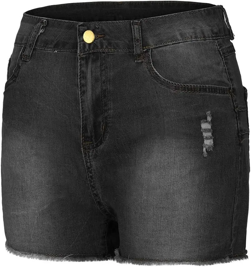 Women High Waisted Jean Shorts Sexy Butt-Lifting Skinny Stretchy Denim Shorts Raw Hem Distressed Ripped Short Jeans