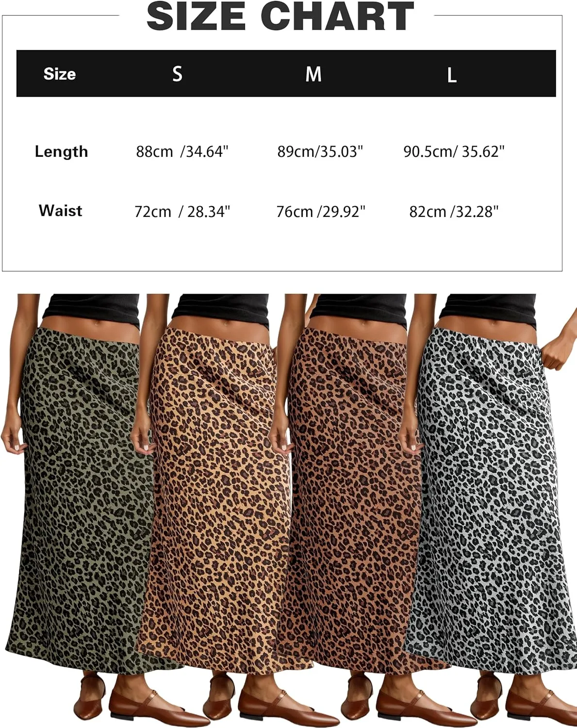 Women Leopard Printed Silk Satin Midi Skirts High Waist Elastic Waistband Sexy A Line Maxi Skirt