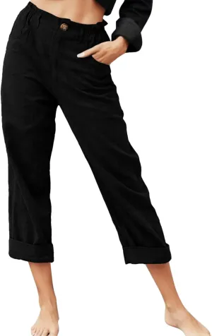 Women Linen Blend Summer Drawstring Palazzo Lounge Pants Low Waist Ankle Length Plus Size Pant Trousers Trendy