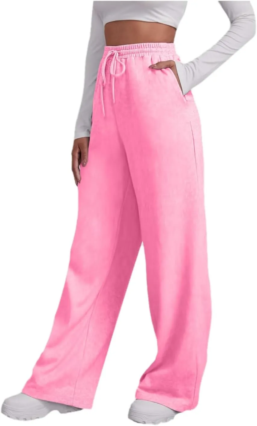 Women Linen Blend Summer Loose Flowy Palazzo Lounge Pants Elastic Waisted Wide Leg Plus Size Trousers Trendy
