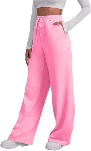 Women Linen Blend Summer Loose Flowy Palazzo Lounge Pants Elastic Waisted Wide Leg Plus Size Trousers Trendy