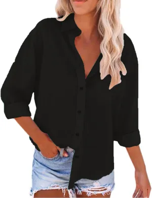 Women Linen Button Down Shirt Button Down Blouses Tops Sleeve Christmas Fall Jacket Dress Shirts for Women Blouse Blue