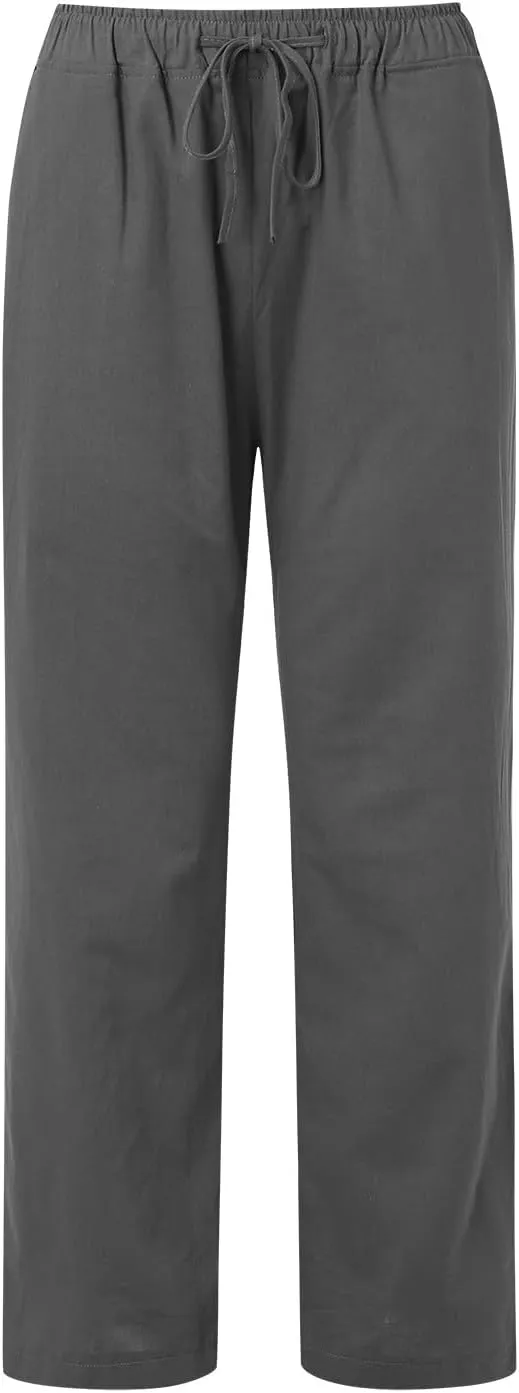 Women Linen Summer Palazzo Pant Flowy Wide Leg Boho Pants Elastic High Waist Pull On Trouser with Pocket