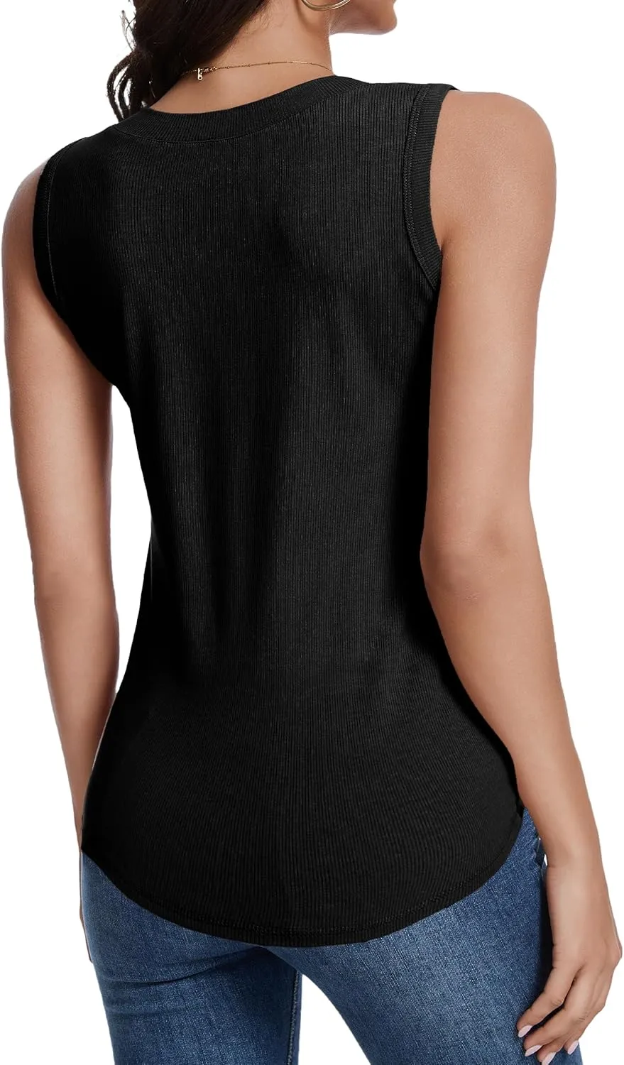 Women Loose Fit Sleeveless V Neck Rib Knit Tank Top Basic Tee Tops 2025 Casual T-Shirt Going Out Workout Outfits
