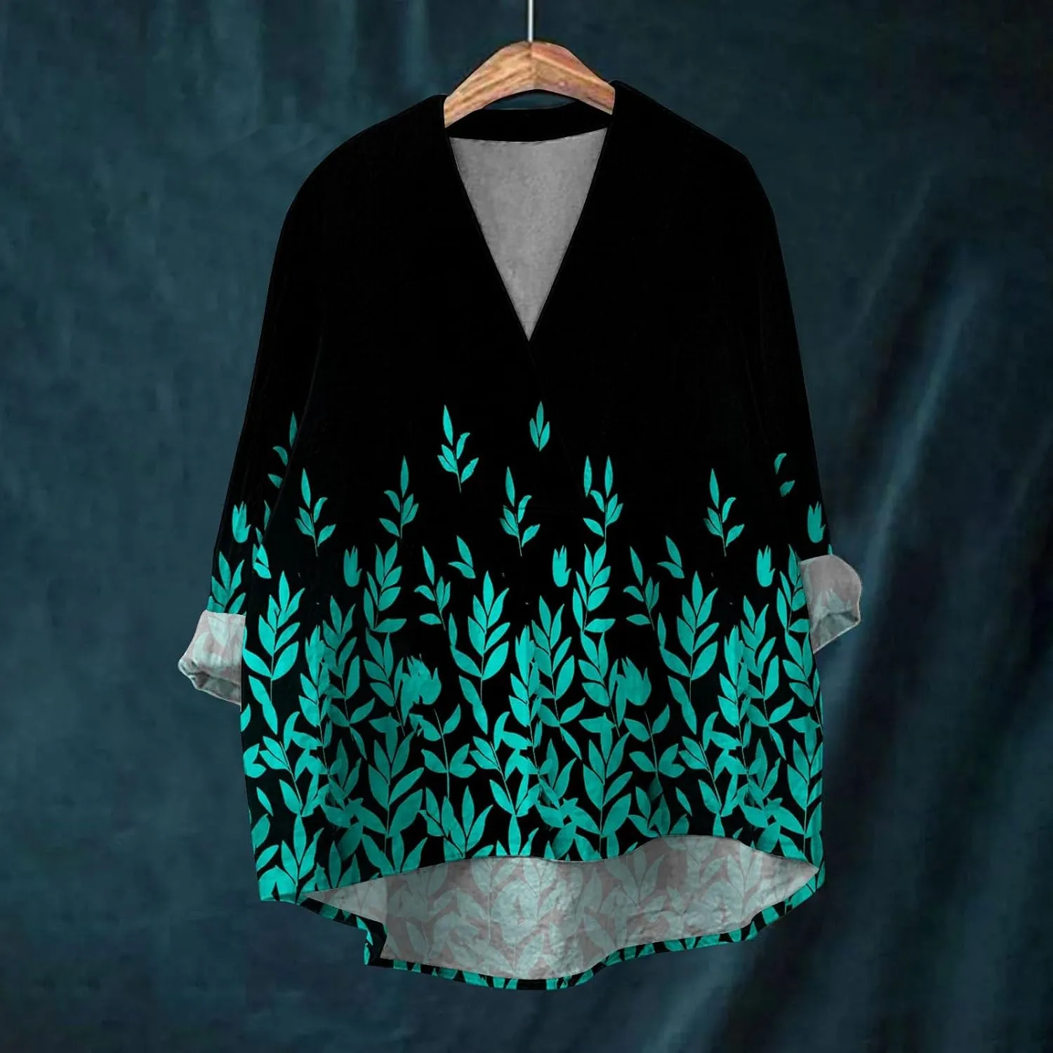 Women Oversized Cotton Linen Shirt Casual Floral Graphic V Neck Blouse Trendy Long Sleeve Tunics Summer Loose Tops