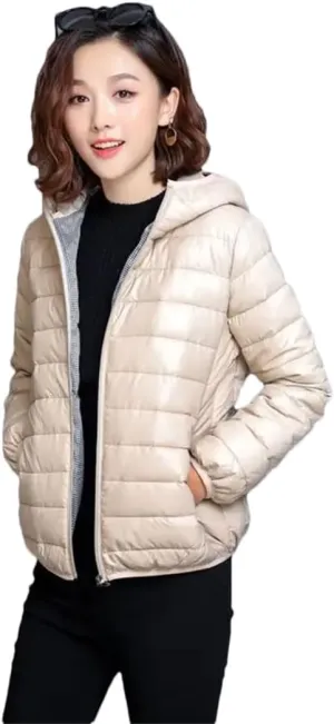 Women Short Cotton-Padded Jacket Down Cotton Coat Light Thin Quilted Lattice Parkas Tops Coats Creamy-white M