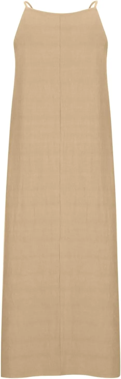 Women Summer Casual Loose Sleeveless Sundress Spaghetti Strap Flowy Boho Linen Beach Vacation Maxi Long Dress
