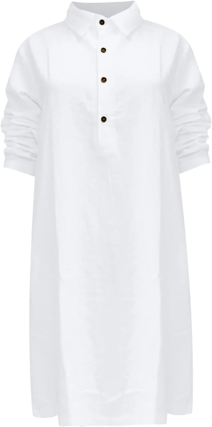 Women Summer Midi Shirt Dresses Button Down 1/2 Sleeve Lapel Casual Cotton Linen Dress Summer Midi Dress Pockets Shirt Dress