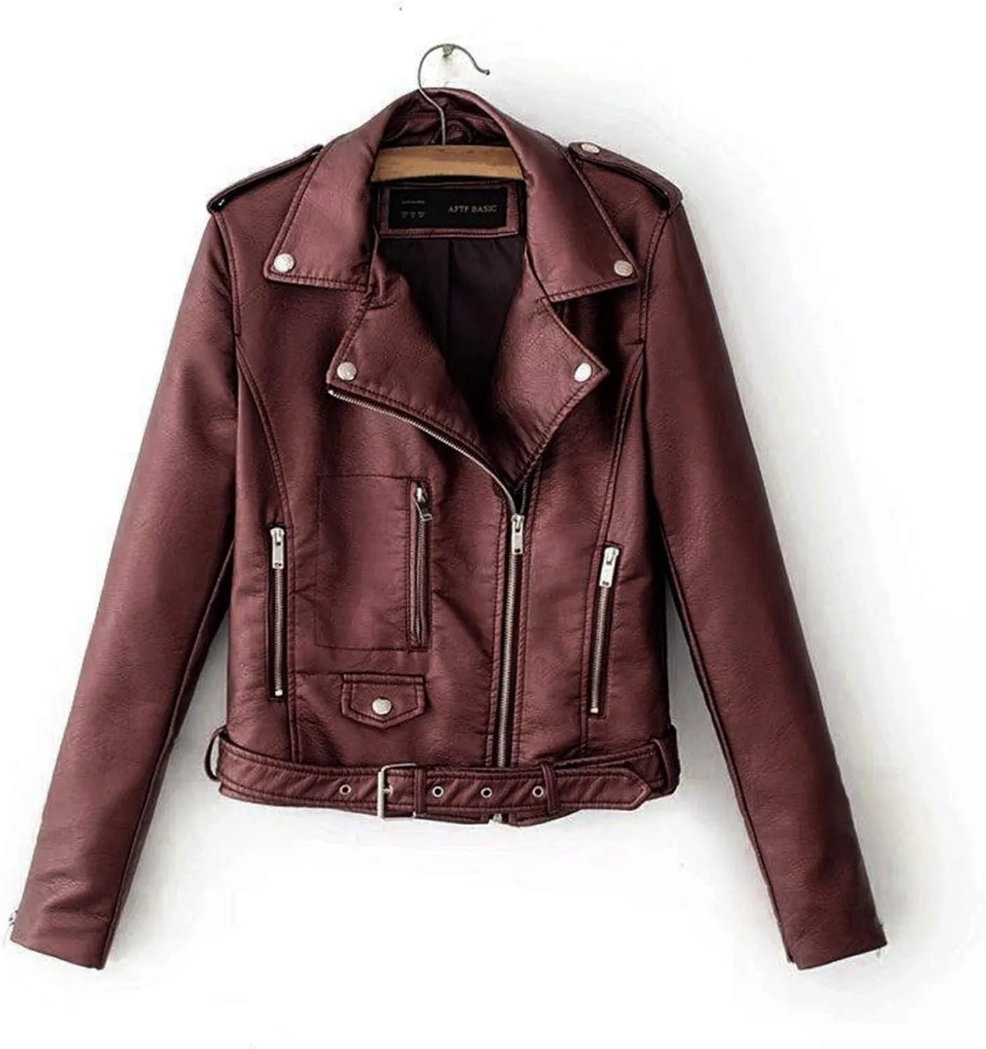 Women's 2023 Fall Faux Leather Biker Motorcycle Jacket Fashion Plus Size Long Sleeve Zipper Slim Fit Short Casual Coat