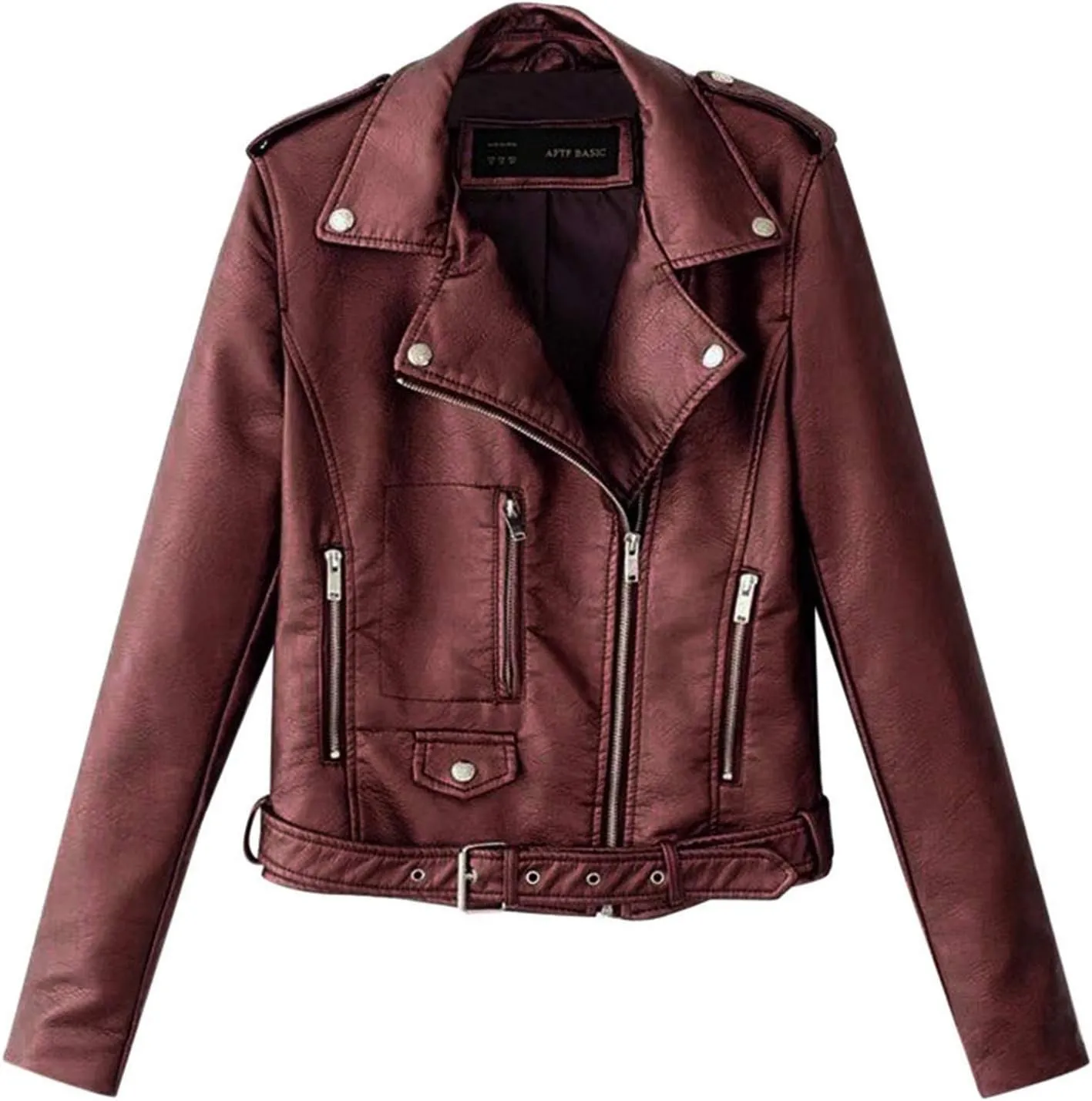 Women's 2023 Fall Faux Leather Biker Motorcycle Jacket Fashion Plus Size Long Sleeve Zipper Slim Fit Short Casual Coat